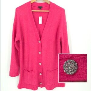 Talbots Jeweled Floral Button Cardigan Pink Longline Office Church Cozy NWT